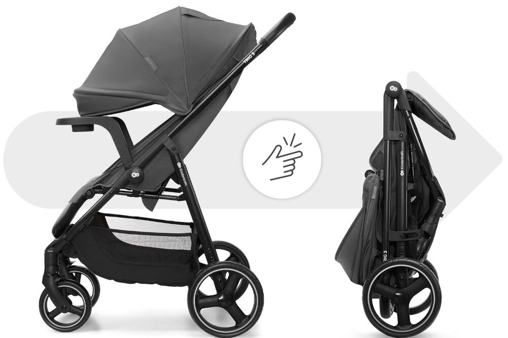 Wózek dziecięcy spacerowy KINDERKRAFT Trig 3 Tray Szary zdjęcie lifestyle Składanie jedną ręką System CLICK & FOLD Prosta obsługa