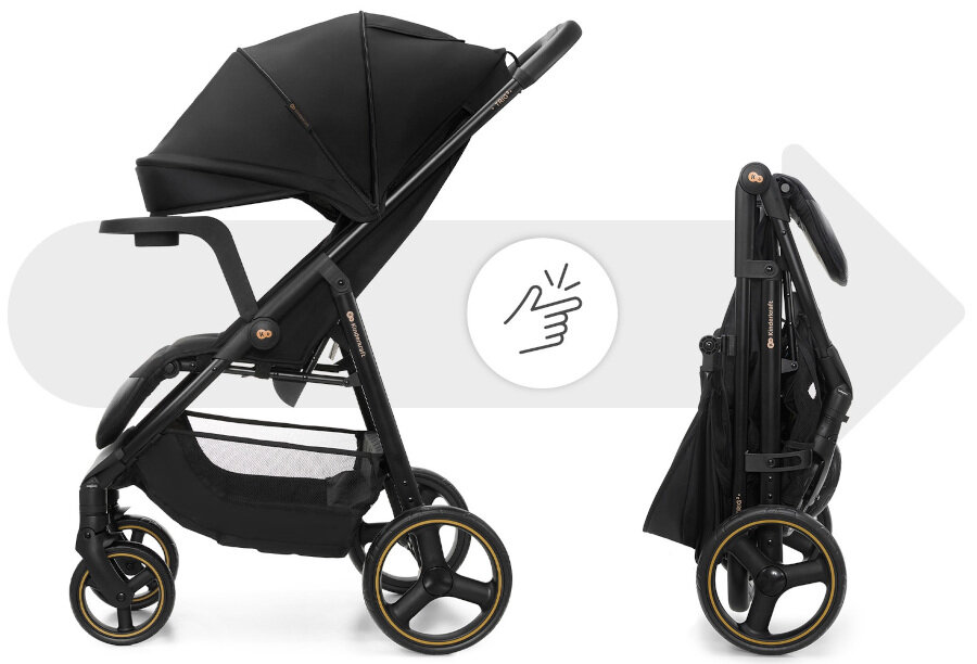 Wózek dziecięcy spacerowy KINDERKRAFT Trig 3 Tray Czarny zdjęcie lifestyle Składanie jedną ręką System CLICK & FOLD Prosta obsługa