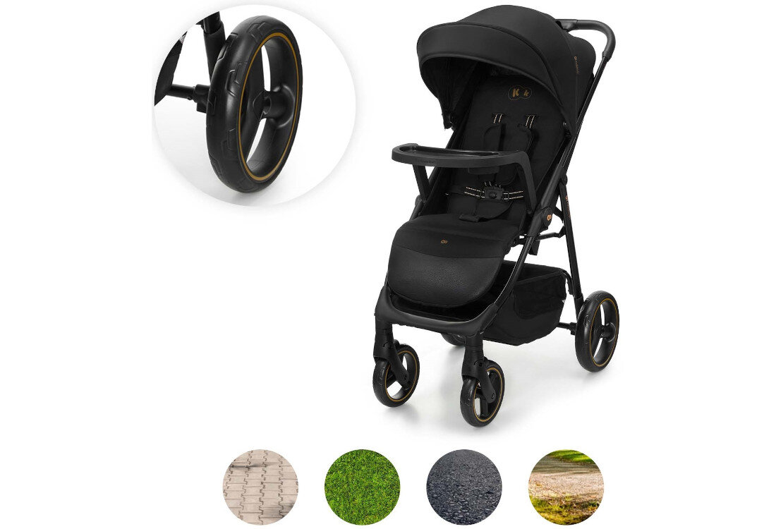 Wózek dziecięcy spacerowy KINDERKRAFT Trig 3 Tray Czarny zdjęcie lifestyle Kontrola w każdym miejscu Możliwość blokady przednich kół prowadzenie na wymagających trasach