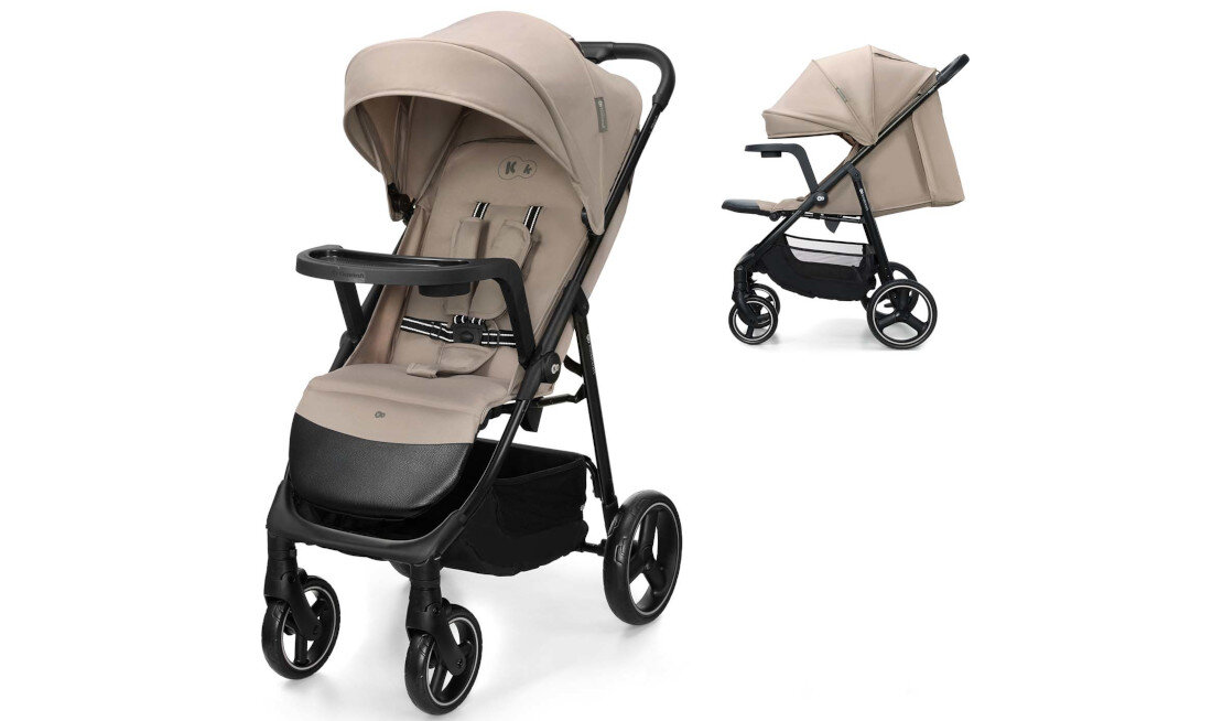 Wózek dziecięcy spacerowy KINDERKRAFT Trig 3 Tray Beżowy zdjęcie lifestyle Wygoda podczas spacerów wymiary siedziska i oparcia  Regulacja oparcia Całkowita długość siedziska w pozycji leżącej wynosi 91,5 cm