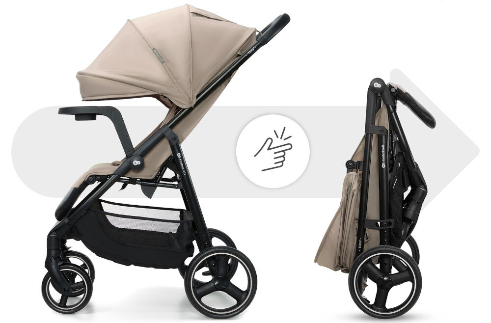 Wózek dziecięcy spacerowy KINDERKRAFT Trig 3 Tray Beżowy zdjęcie lifestyle Składanie jedną ręką System CLICK & FOLD Prosta obsługa