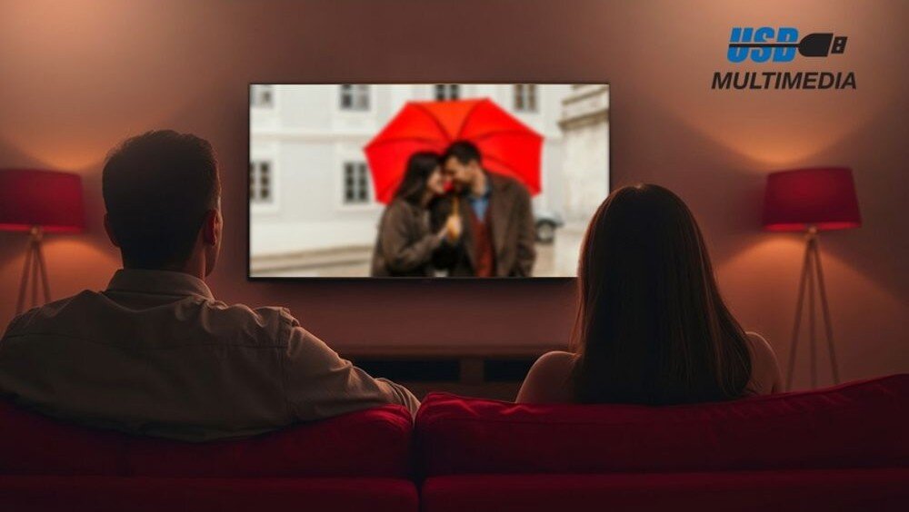 SHARP 70HL4465E USB pamięć zewnętrzna zdjęcia muzyka, osoby siedzące na kanapie przed telewizorem