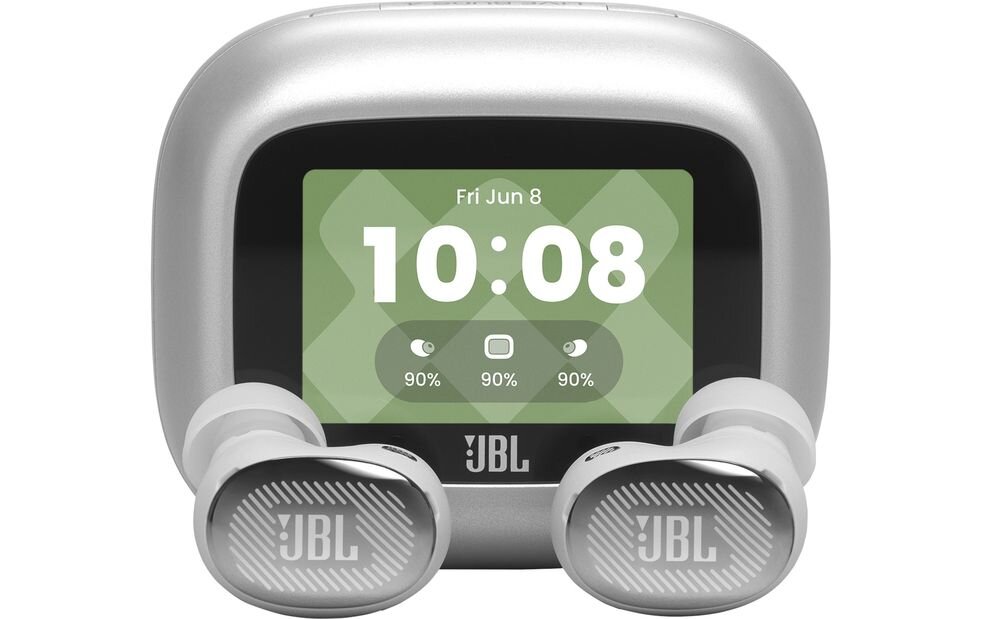 Słuchawki dokanałowe JBL Live Buds 4 ANC z Hi-Res Audio i redukcją hałasu ANC, słuchawki z etui ładującym na białym tle