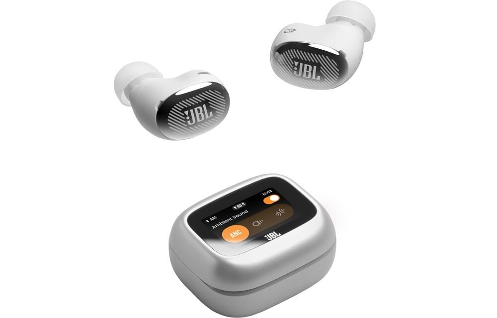 Słuchawki dokanałowe JBL Live Buds 4 ANC z Bluetooth LE Audio i Auracast, słuchawki z etui ładującym na białym tle