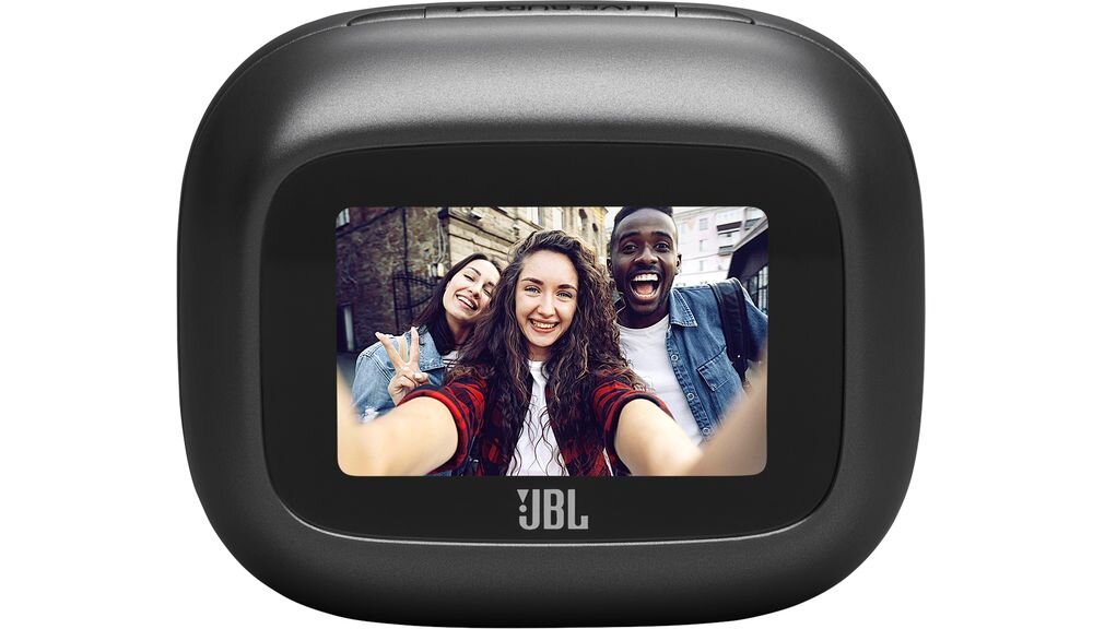 Słuchawki dokanałowe JBL Live Buds 4 ANC z aplikacją JBL Headphones i personalizacją ustawień, etui ładujące na białym tle