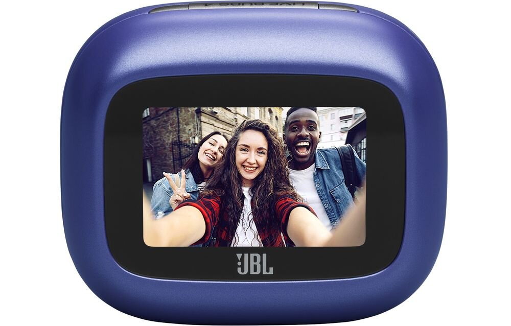 Słuchawki dokanałowe JBL Live Buds 4 ANC z aplikacją JBL Headphones i personalizacją ustawień, etui ładujące na białym tle