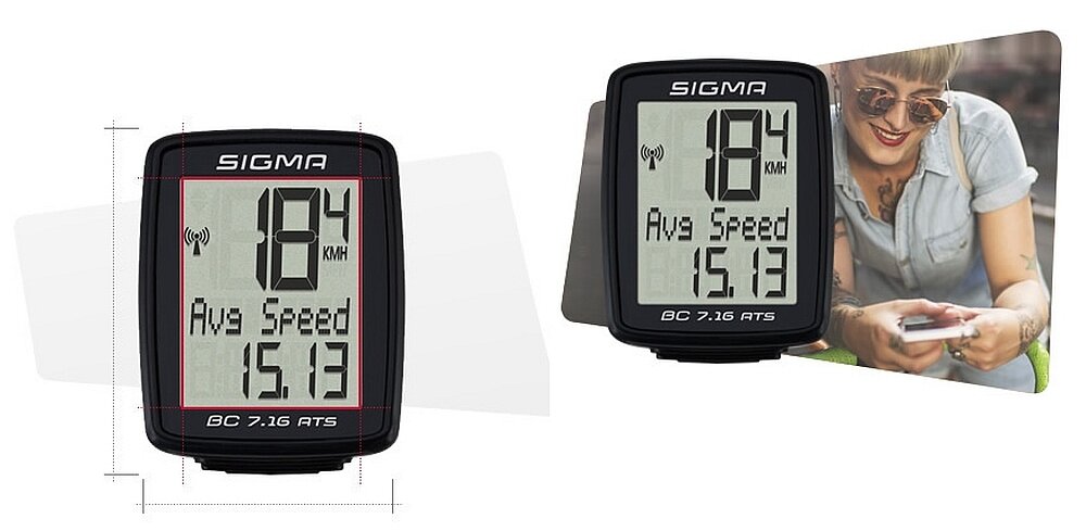 Licznik rowerowy z wyświetlaczem pokazującym \'18.4 KMH\' oraz \'Avg Speed 15.13\'. Obok widoczna osoba trzymająca telefon.