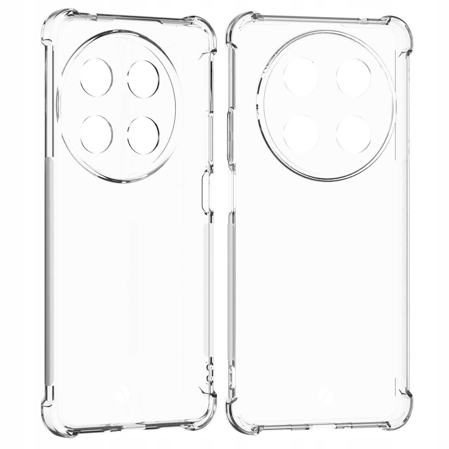 Przezroczyste silikonowe etui z czterema okrągłymi wycięciami na aparat, przeznaczone do telefonu Huawei Nova 12i. Etui posiada wzmocnione narożniki dla dodatkowej ochrony.