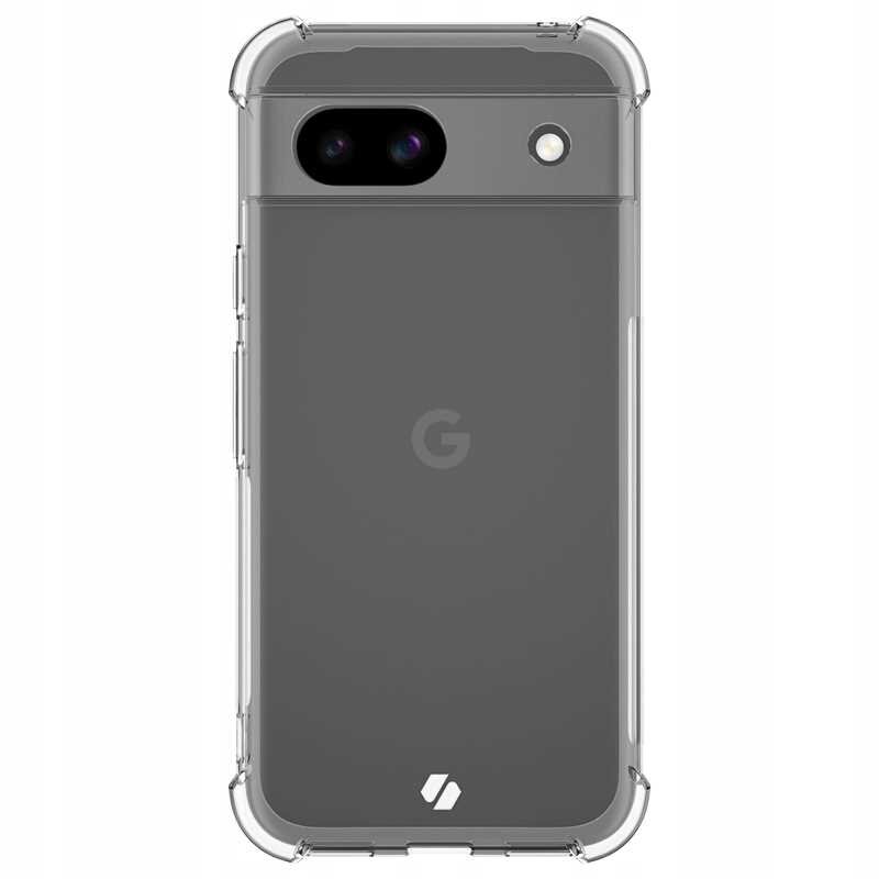 Przezroczyste silikonowe etui na telefon z widocznym logo \'G\' oraz dwoma otworami na aparat i lampę błyskową. Na dole etui znajduje się logo producenta w formie symbolu.