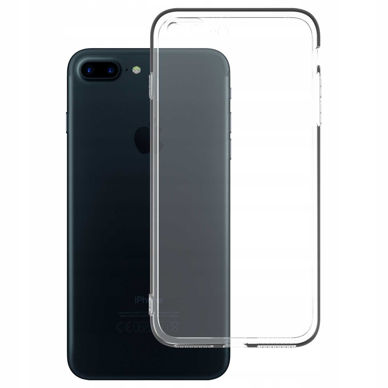Na obrazie widoczny jest czarny smartfon z przezroczystym silikonowym etui nałożonym na jego tył. Etui jest przezroczyste, co pozwala zobaczyć logo producenta na urządzeniu.