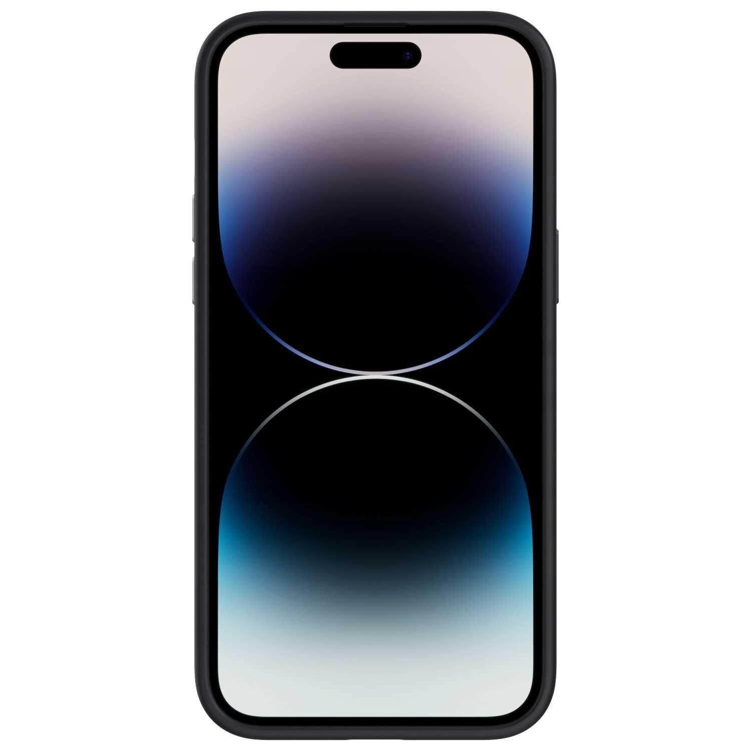 Obraz przedstawia smartfon z czarnym etui, z wyświetlaczem pokazującym gradientowe tło w odcieniach niebieskiego i czerni.