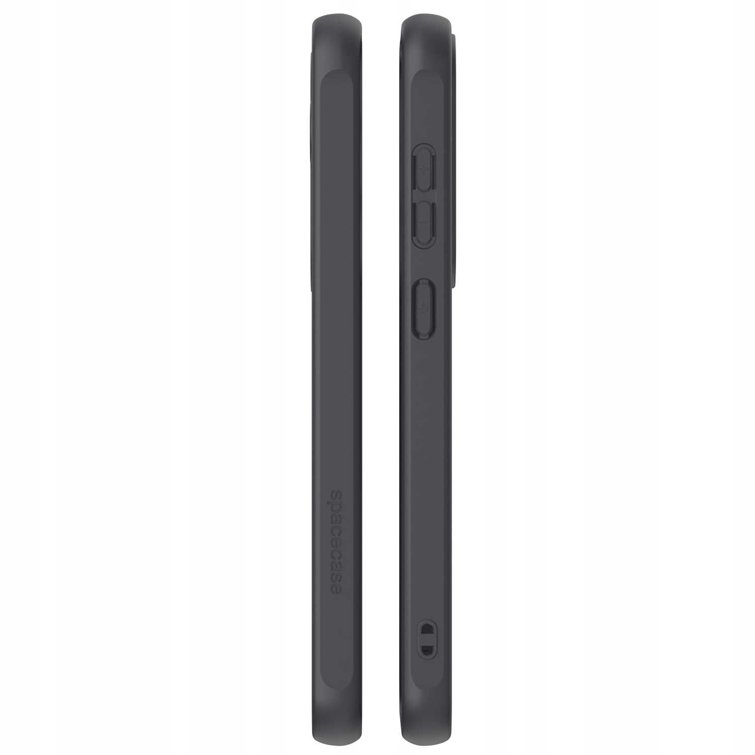Dwa czarne etui magnetyczne SPACECASE Hybrid Mag do Galaxy S24 FE, widoczne z boku. Na jednym z etui znajduje się napis \'spacecase\'.