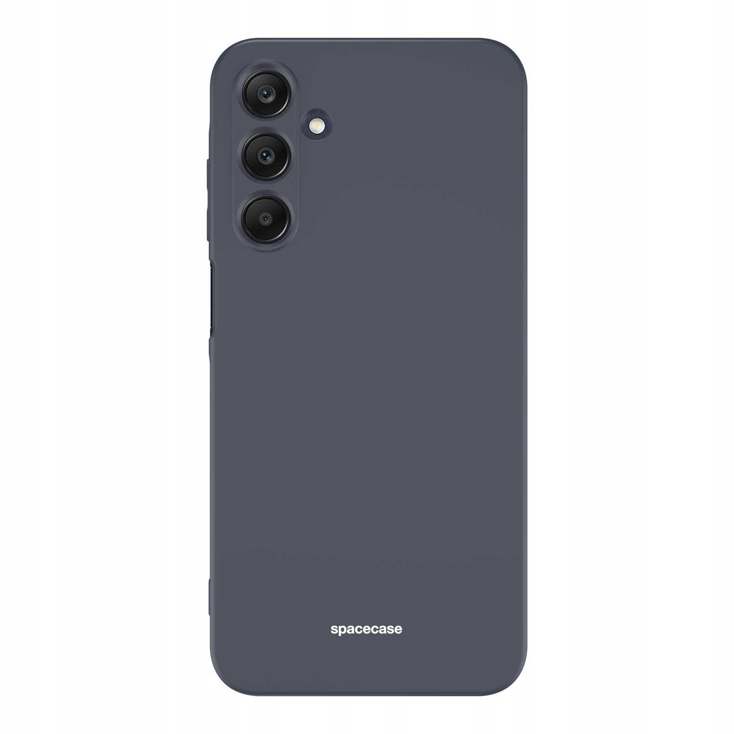 Czarne silikonowe etui z trzema otworami na aparaty i napisem \'spacecase\' na dole.