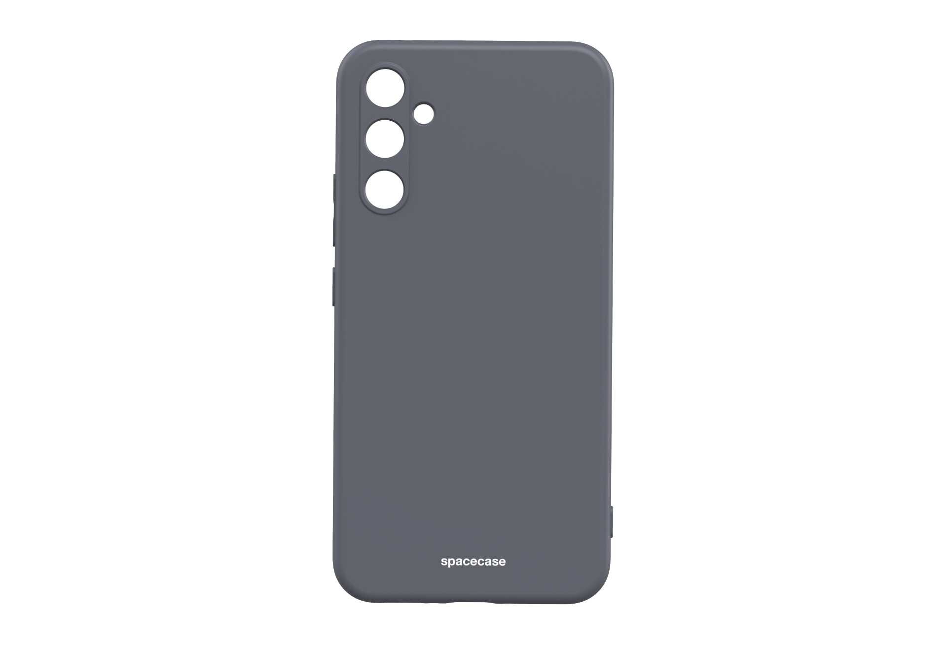 Czarne silikonowe etui z trzema otworami na aparat i logo \'spacecase\' na dole.