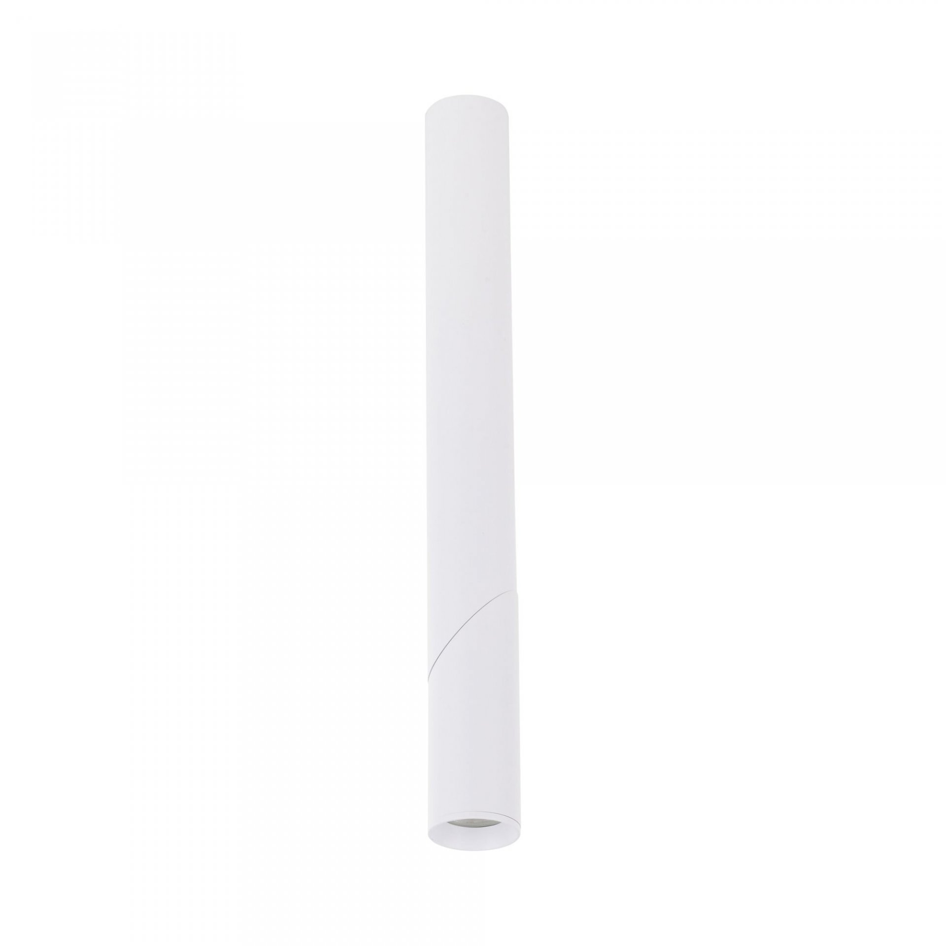 Biały, cylindryczny reflektor punktowy o gładkiej powierzchni. Produkt ma minimalistyczny design i jednolity kolor.
