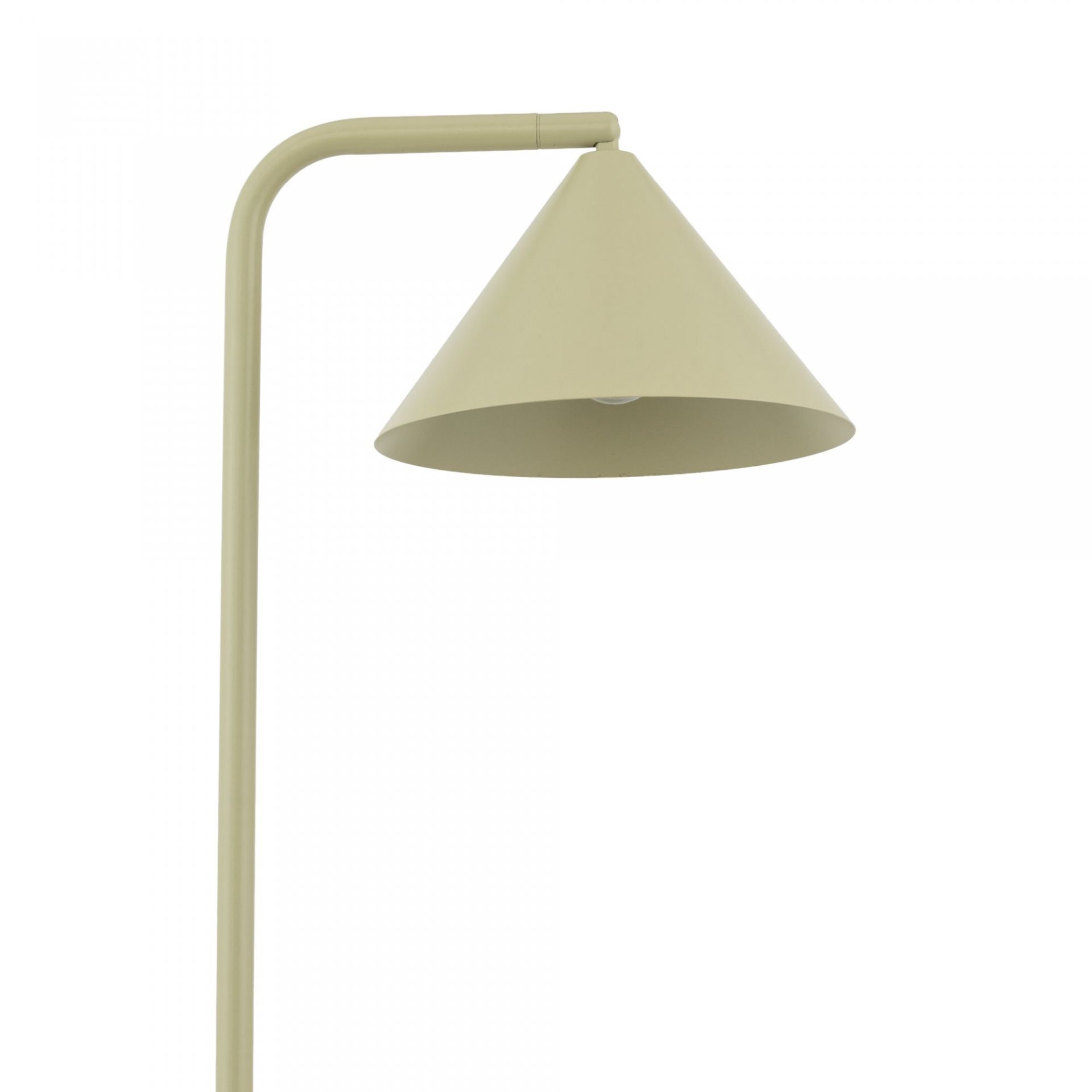 Lampa podłogowa w kolorze pistacjowym z prostym, nowoczesnym designem i stożkowym kloszem.