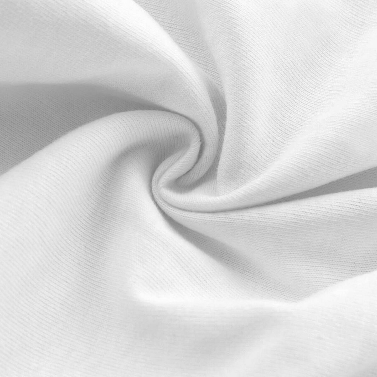Biały materiał z widoczną strukturą tkaniny, ułożony w spiralny wzór.