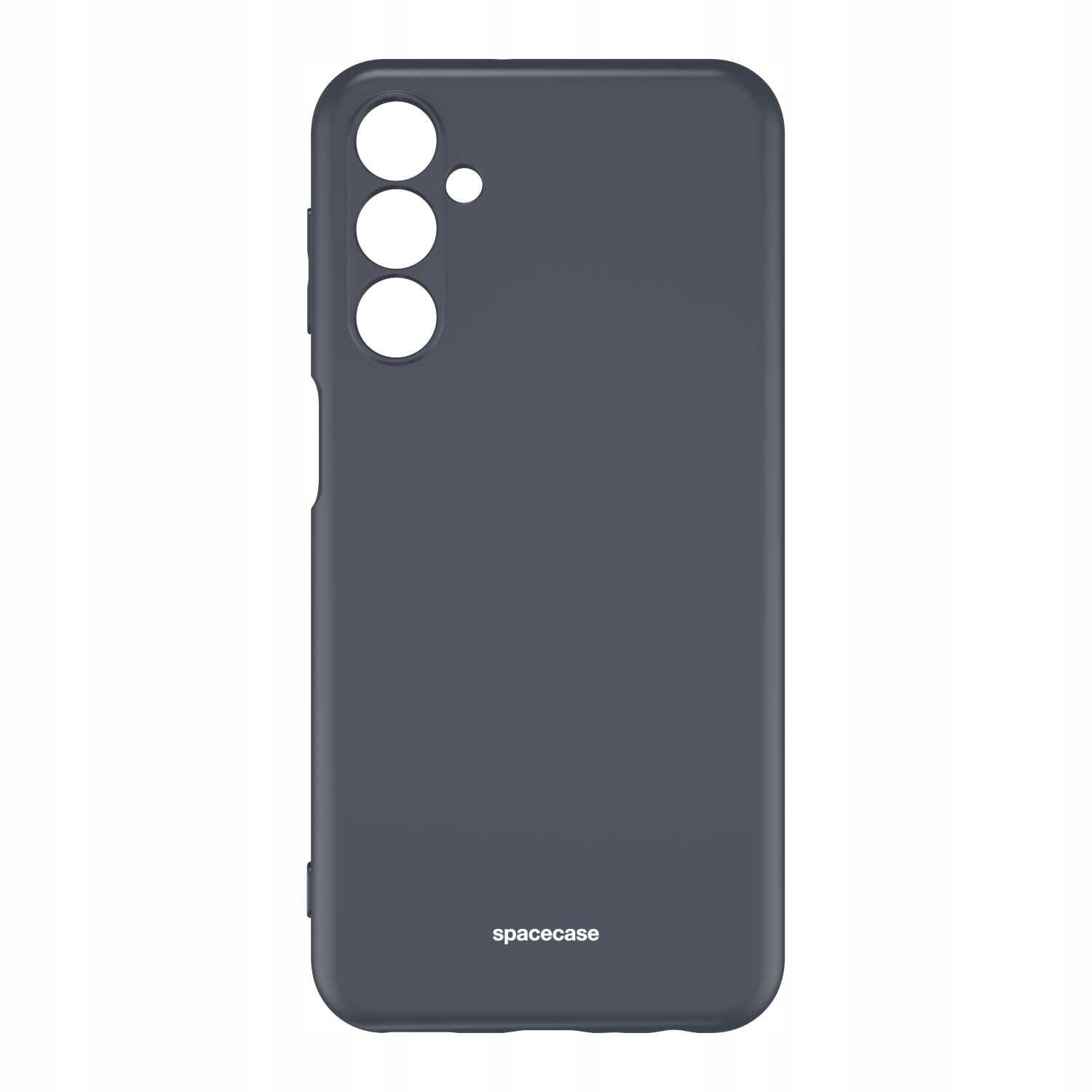 Czarne silikonowe etui z trzema otworami na aparat i napisem \'spacecase\' na dole.