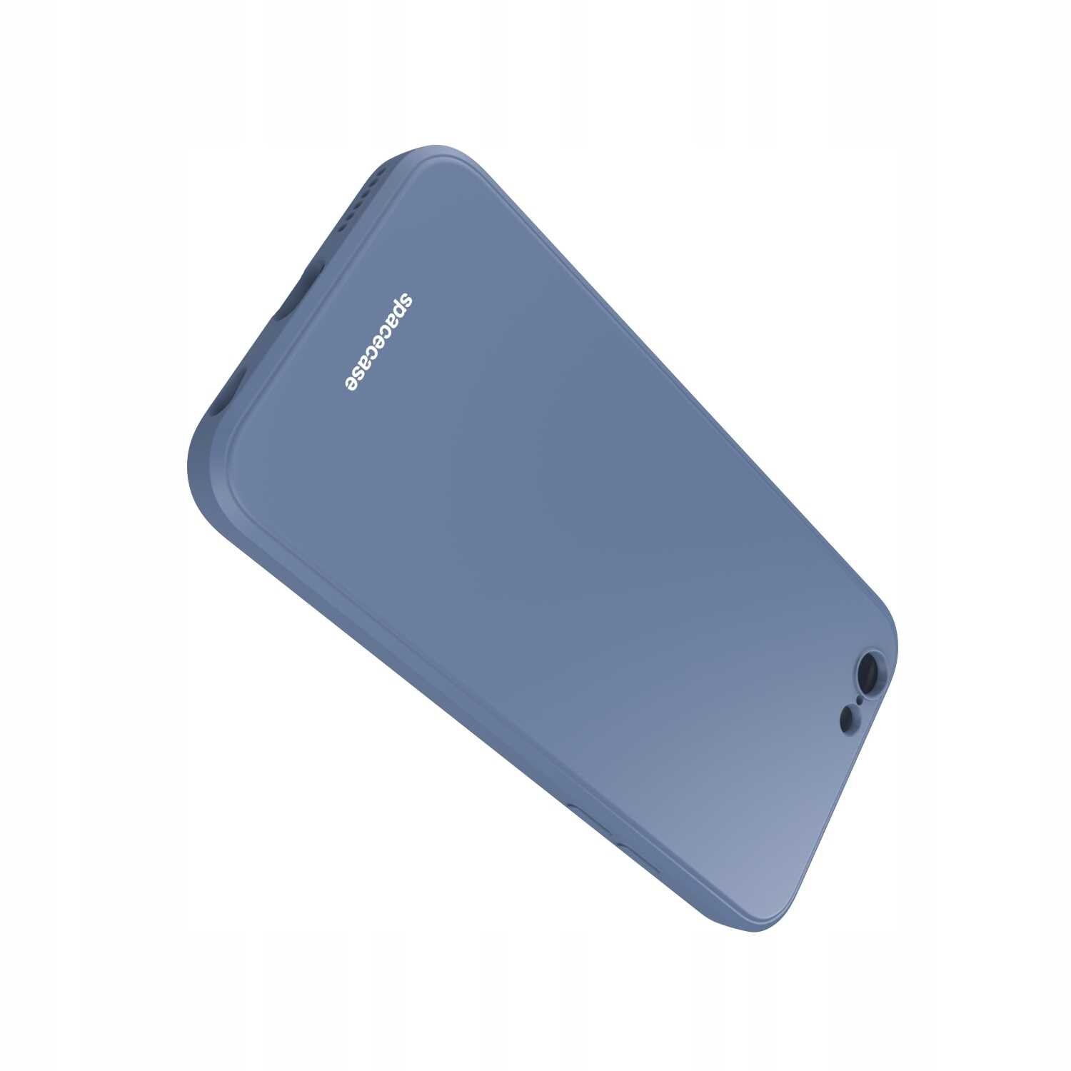 Niebieskie silikonowe etui na telefon z widocznym napisem \'spacecase\'.