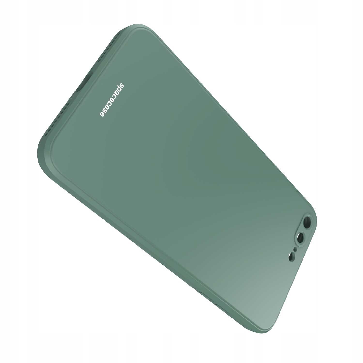 Zielone silikonowe etui na telefon z widocznym logo \'Spacecase\'.