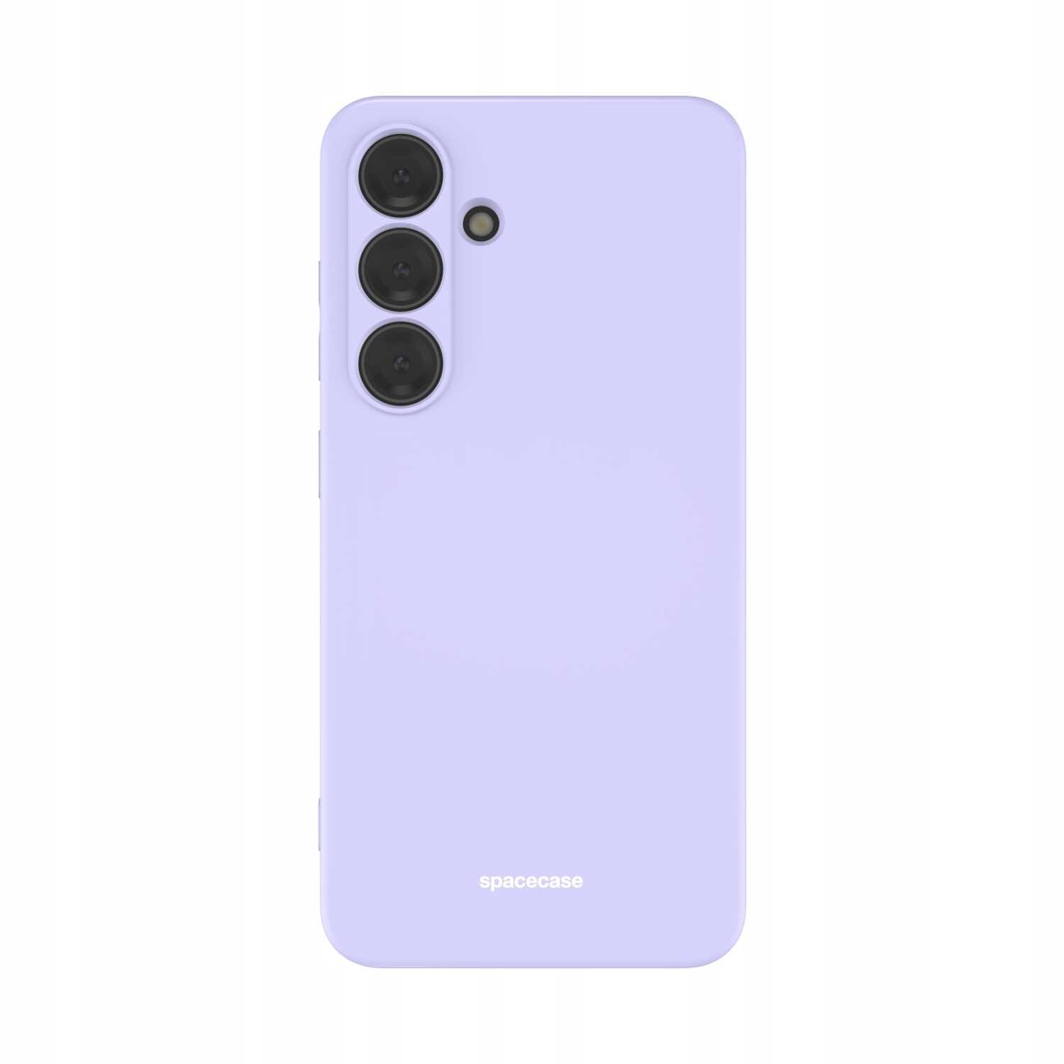 Na obrazie widoczne jest silikonowe etui w kolorze niebieskim z trzema okrągłymi wycięciami na aparaty i jednym mniejszym na lampę. Na dole etui znajduje się napis \'spacecase\'.