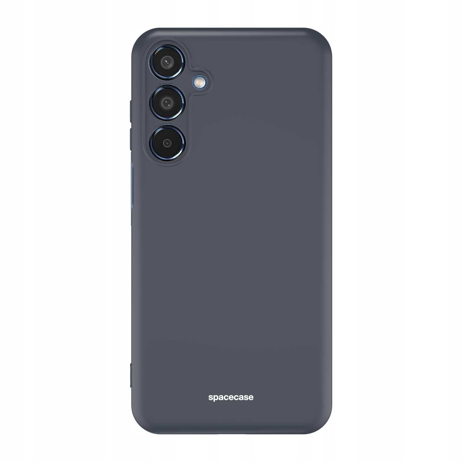 Czarne silikonowe etui z trzema otworami na aparaty i napisem \'spacecase\' na dole.