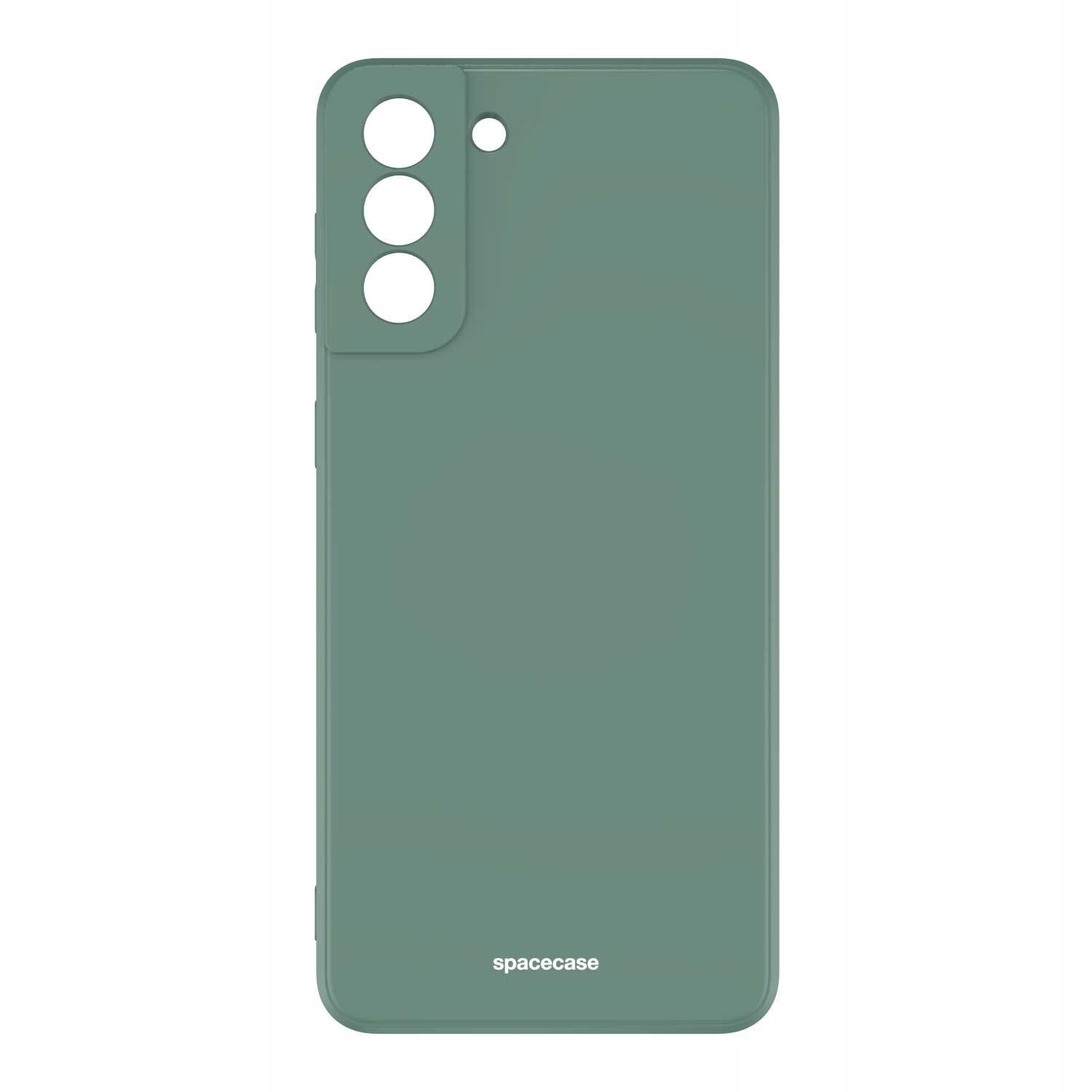 Zielone silikonowe etui z trzema otworami na aparaty i napisem \'spacecase\' na dole.