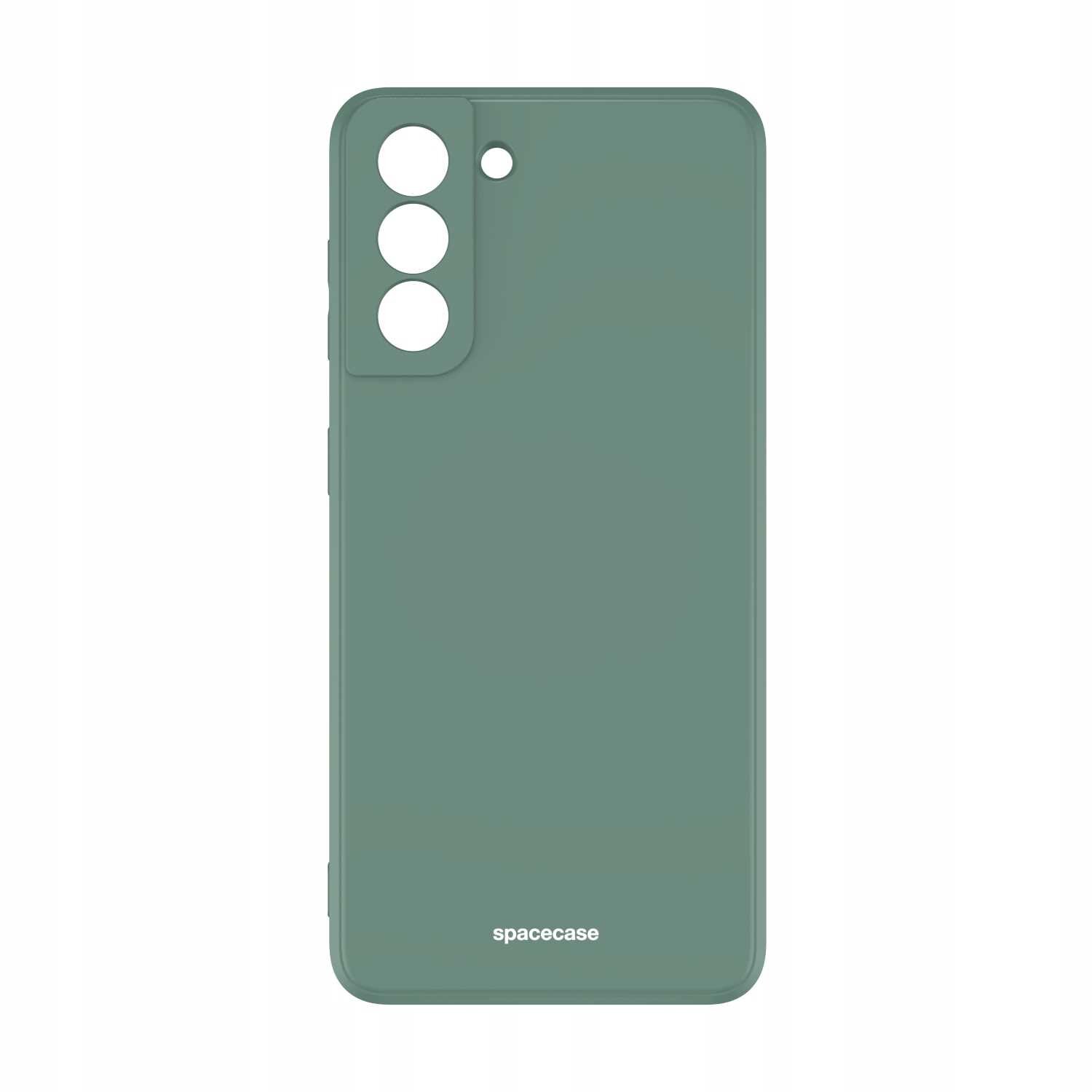 Zielone silikonowe etui z trzema okrągłymi otworami na aparat i napisem \'spacecase\' na dole.