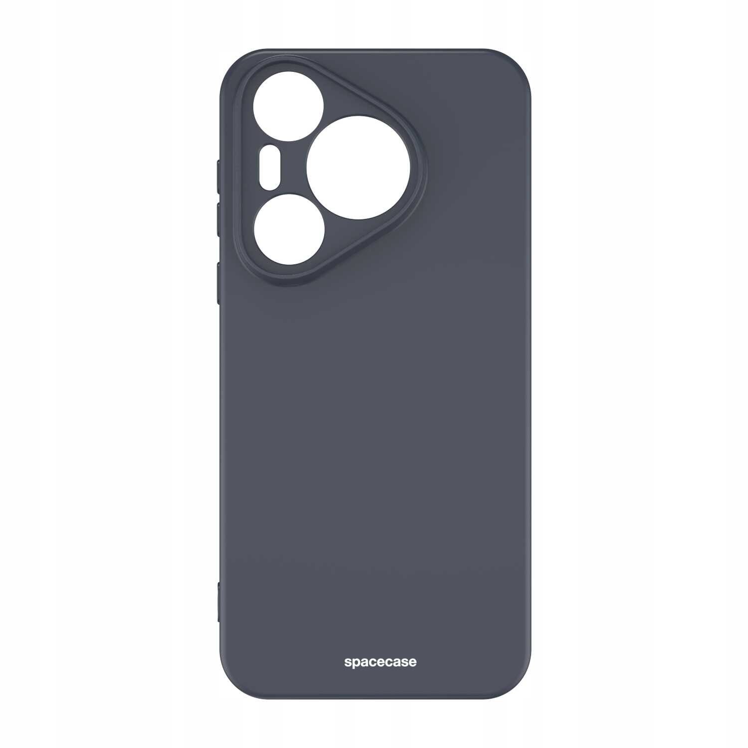 Czarne silikonowe etui z wycięciami na aparat i przyciski, z widocznym napisem \'spacecase\' na dole.