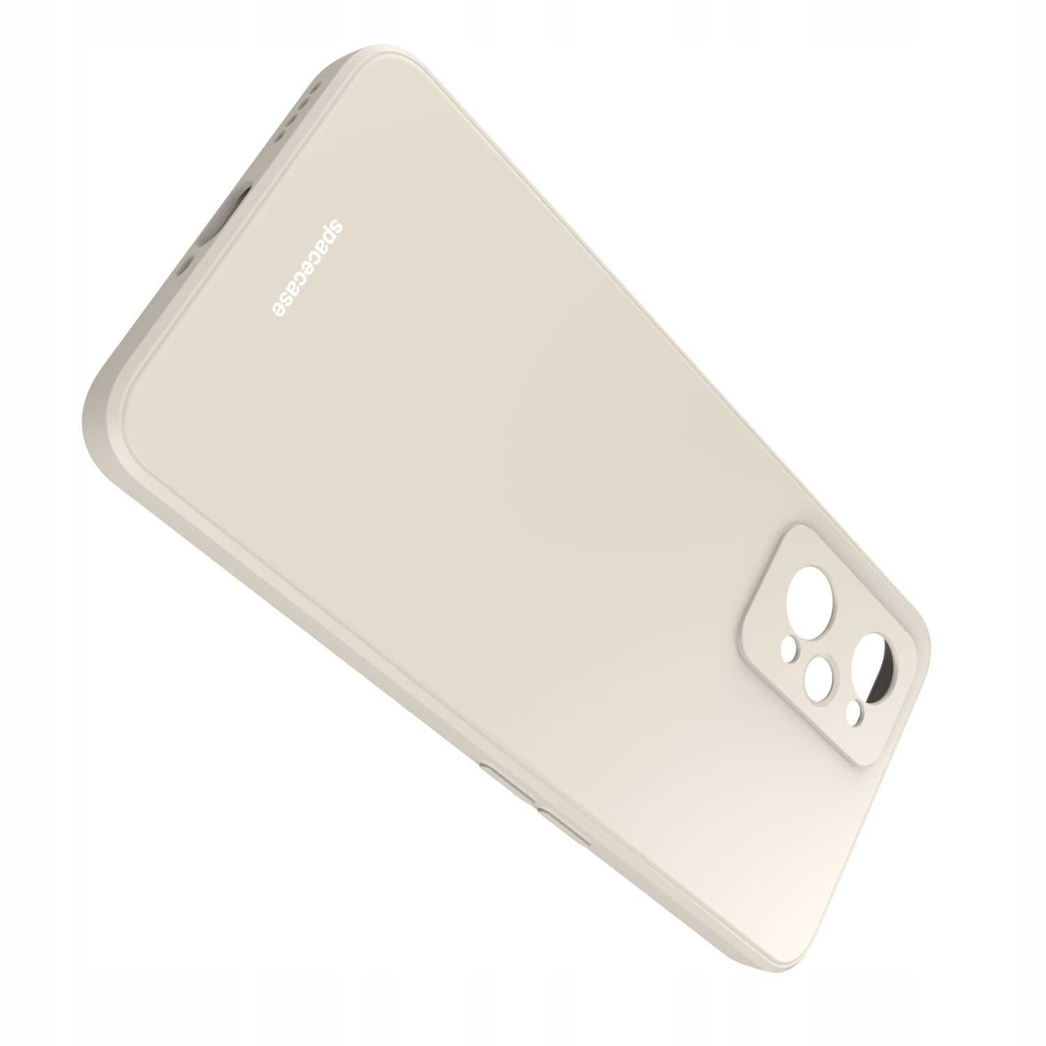 Beżowe silikonowe etui z wycięciami na aparat i logo \'spacecase\' na powierzchni. Etui jest przeznaczone do telefonu Realme GT Neo 2/Neo 3T/GT2.