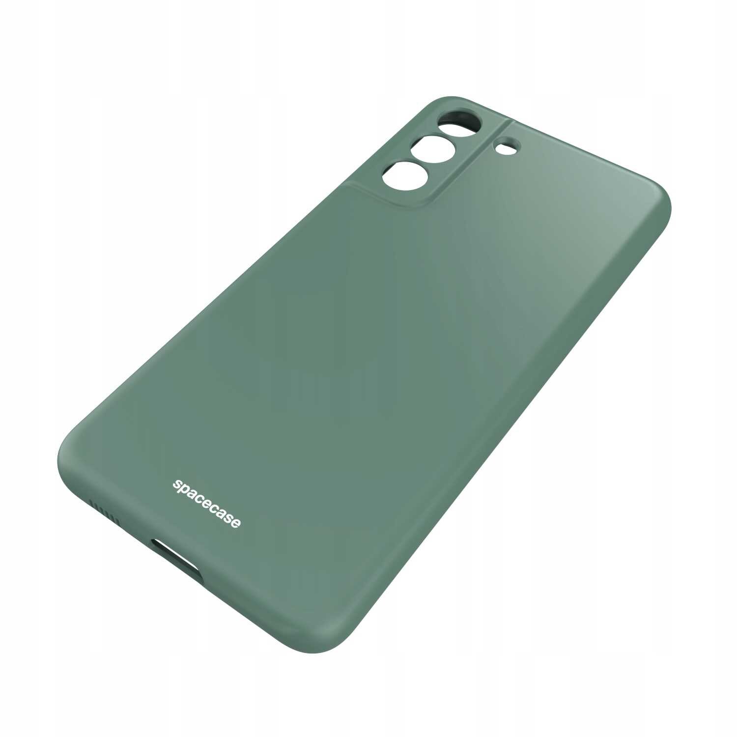 Zielone silikonowe etui z pierścieniem na tylnej stronie, przeznaczone do telefonu Galaxy S21 FE. Na etui widoczne jest logo \'spacecase\'.