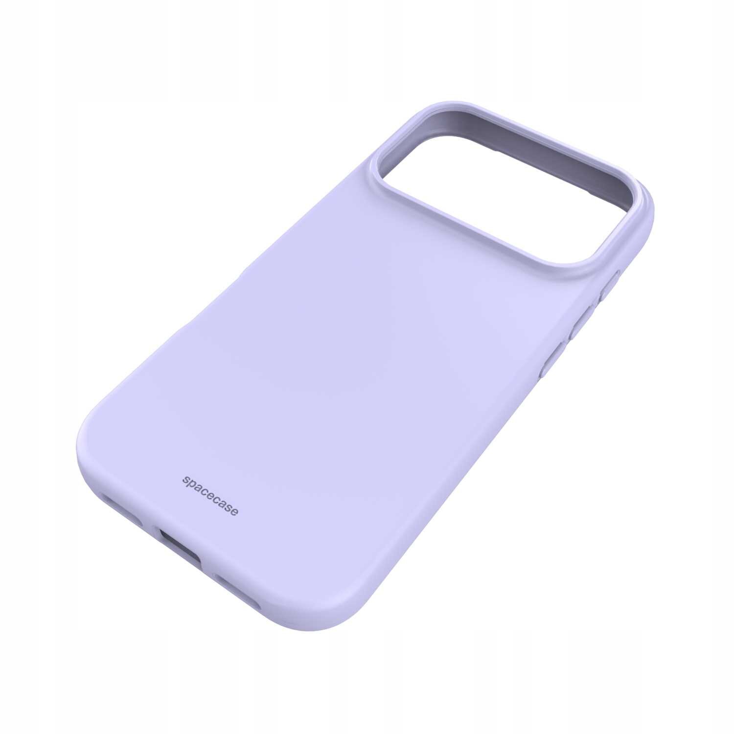 Fioletowe silikonowe etui z wycięciem na aparat, z widocznym napisem \'spacecase\' na dole.