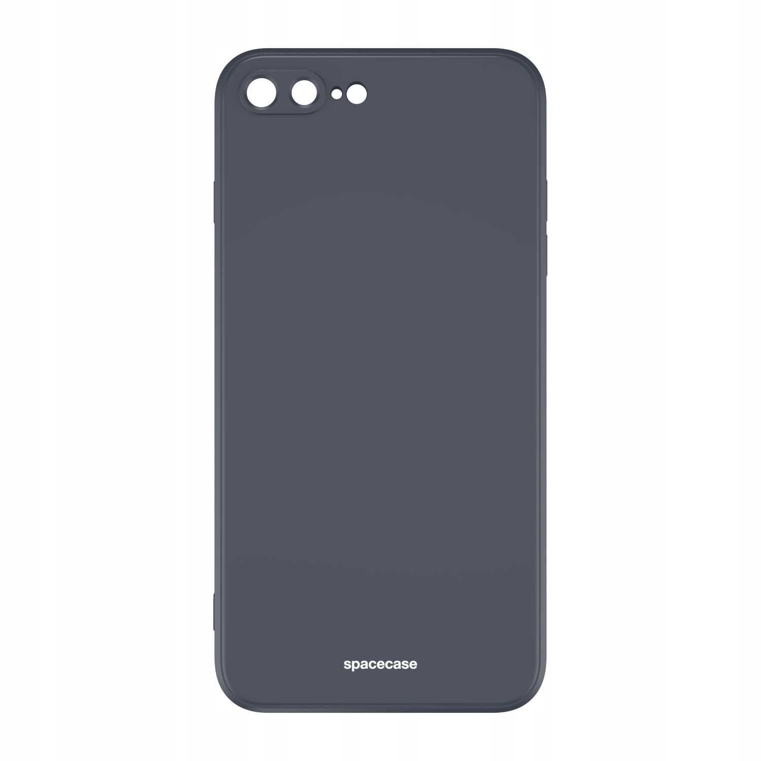 Czarne silikonowe etui z wycięciami na aparat i logo \'spacecase\' na dole.