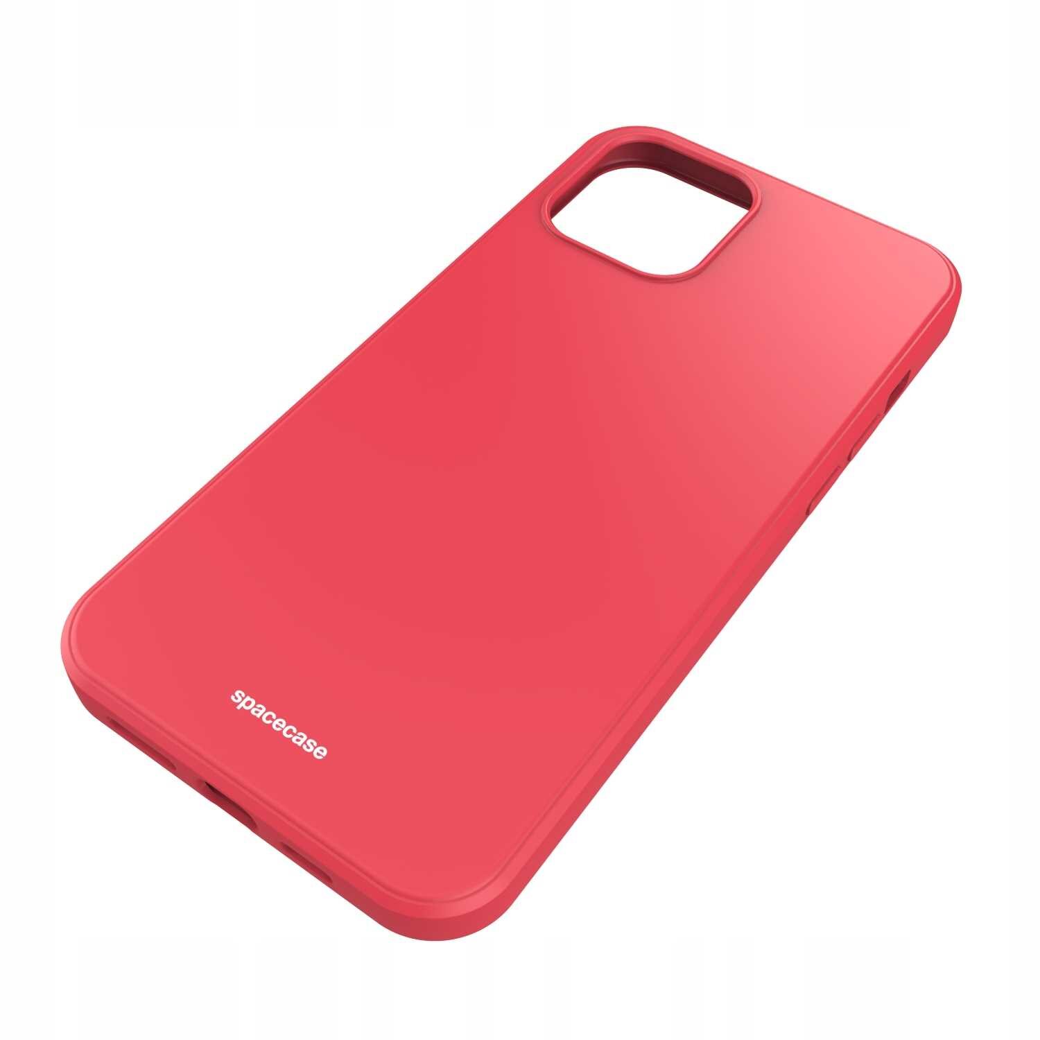 Czerwone silikonowe etui z wycięciem na aparat, z widocznym napisem \'spacecase\' na dole.
