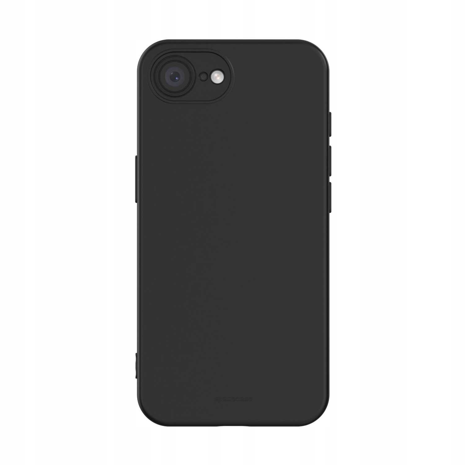 Czarne silikonowe etui na telefon z wycięciem na aparat i logo \'SPACECASE\' na dole.