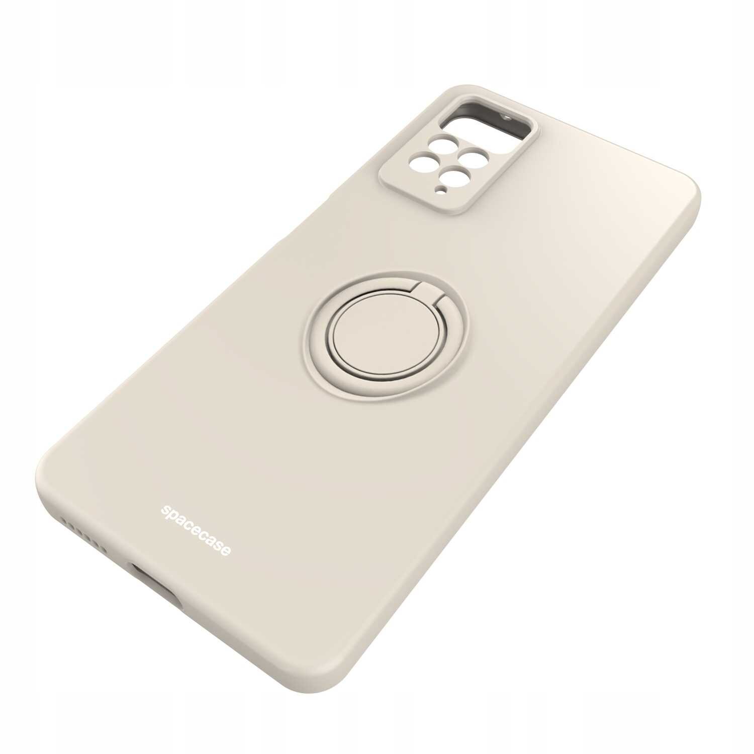 Beżowe silikonowe etui z pierścieniem na tylnej stronie, przeznaczone do telefonu Redmi Note 11 Pro 4G/5G. Na etui widoczne jest logo \'spacecase\'.