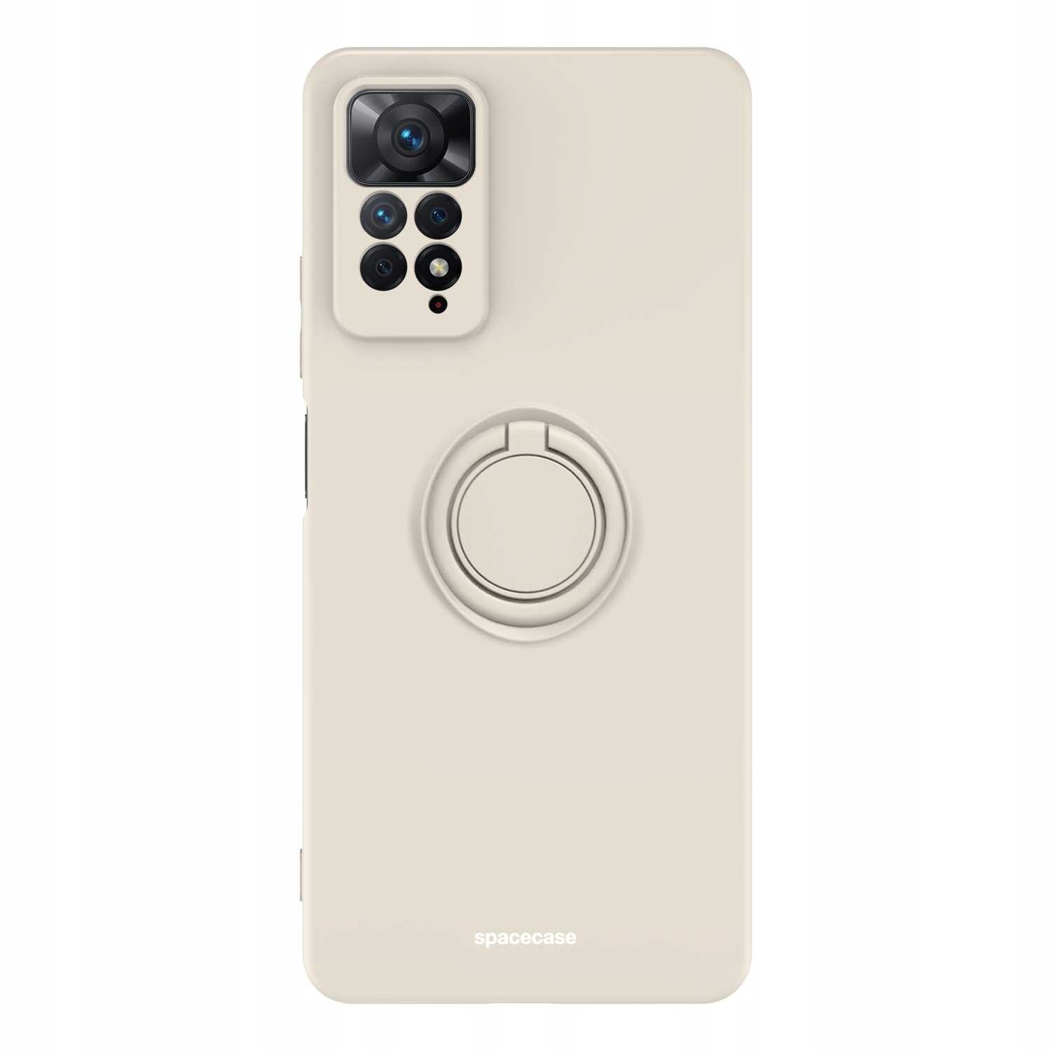 Beżowe silikonowe etui z pierścieniem na tylnej stronie, przeznaczone do telefonu Redmi Note 11 Pro 4G/5G. Na dole widoczne jest logo \'spacecase\'.