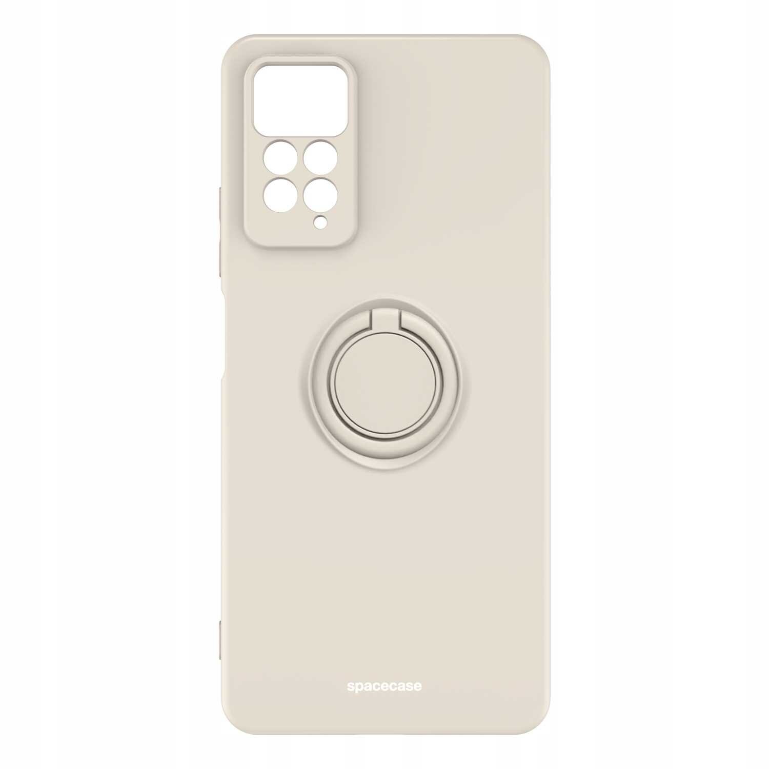 Beżowe silikonowe etui z pierścieniem na tylnej stronie, przeznaczone do telefonu Redmi Note 11 Pro 4G/5G. Na dole widoczne jest logo \'spacecase\'.