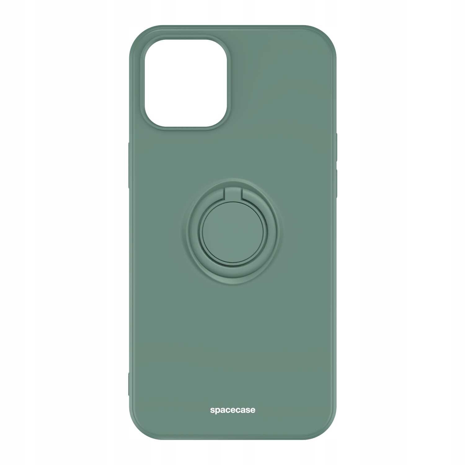 Zielone silikonowe etui z pierścieniem na tylnej stronie, z napisem \'spacecase\' na dole.
