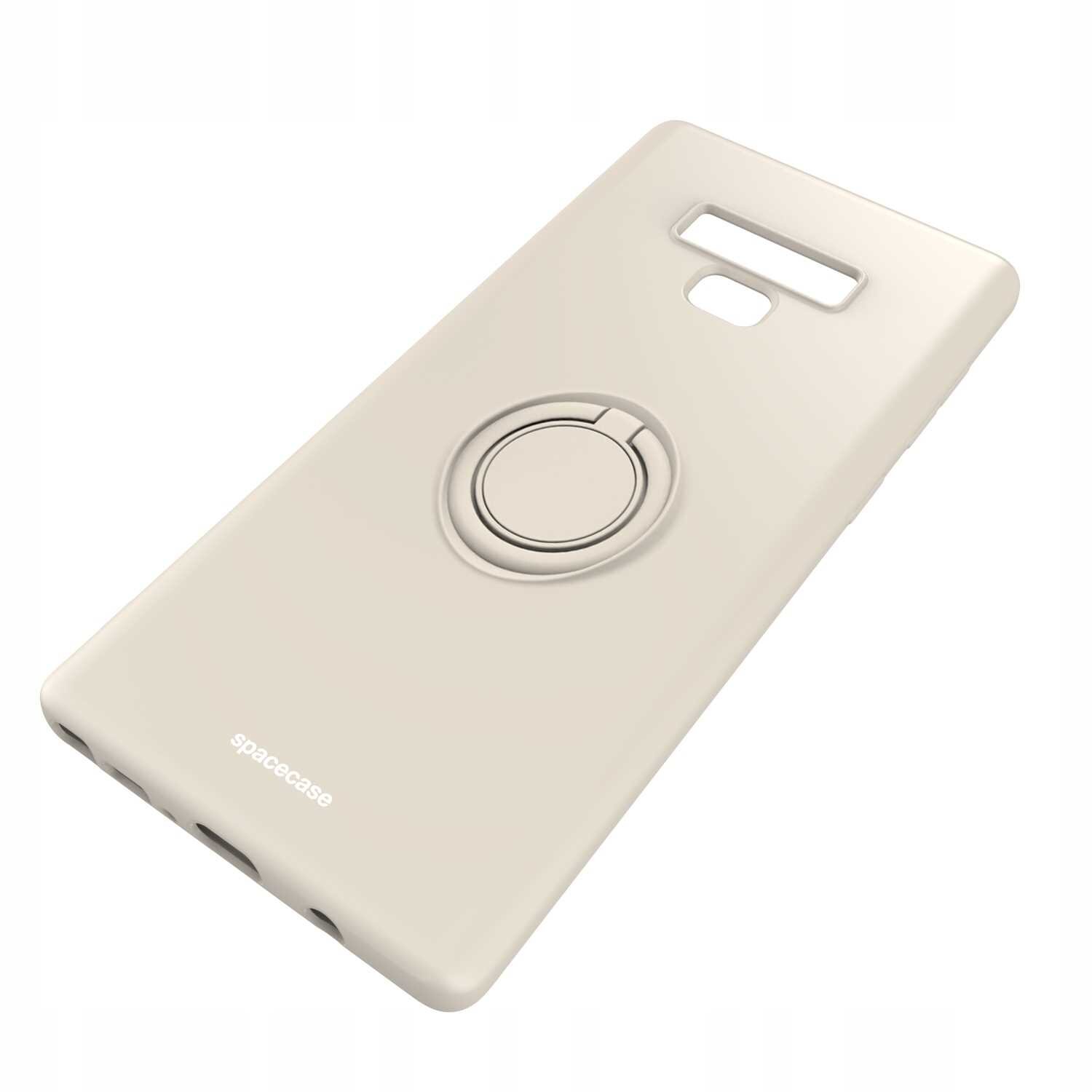 Beżowe silikonowe etui z pierścieniem na tylnej stronie, przeznaczone do Galaxy Note 9. Na etui widoczne jest logo \'spacecase\'.
