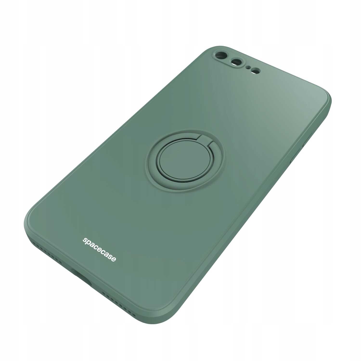Zielone silikonowe etui z pierścieniem na tylnej stronie, z widocznym napisem \'spacecase\'.