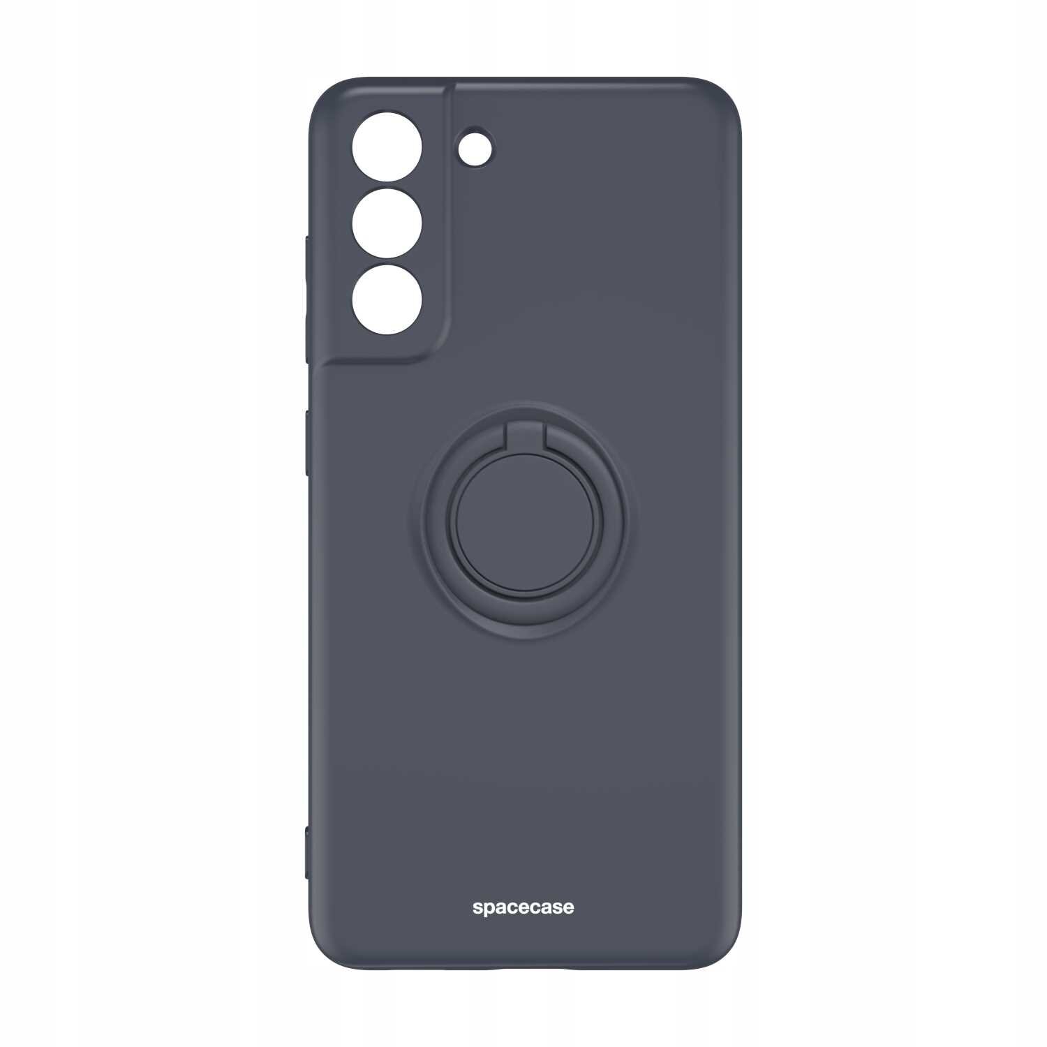 Czarne silikonowe etui z pierścieniem na tylnej stronie, przeznaczone do telefonu Galaxy S21 FE. Na dole widoczne jest logo \'spacecase\'.