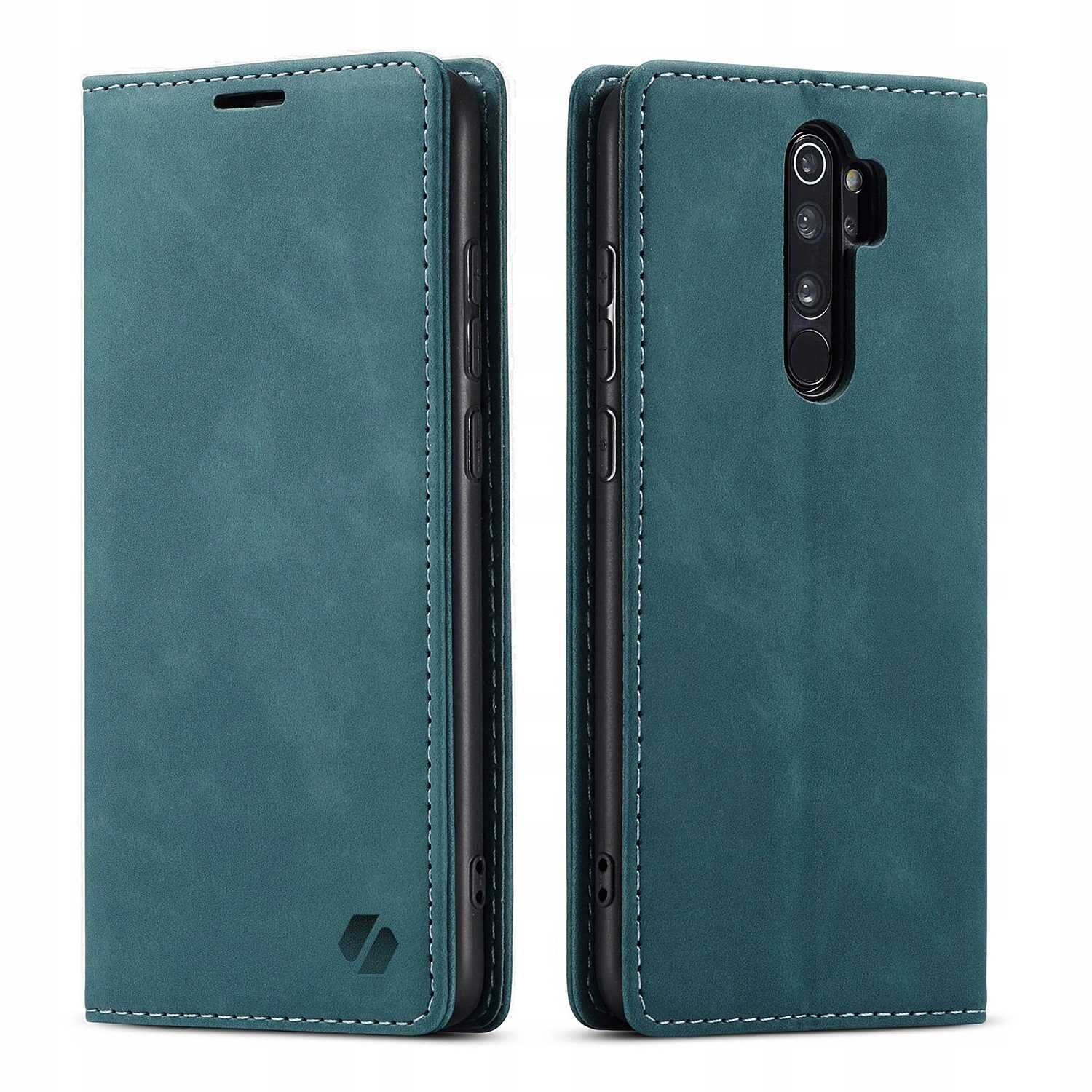 Na obrazie widoczne jest niebieskie etui z klapką, przeznaczone do telefonu, z wycięciem na aparat. Na dolnej części etui znajduje się logo w kształcie stylizowanej litery \'S\'.