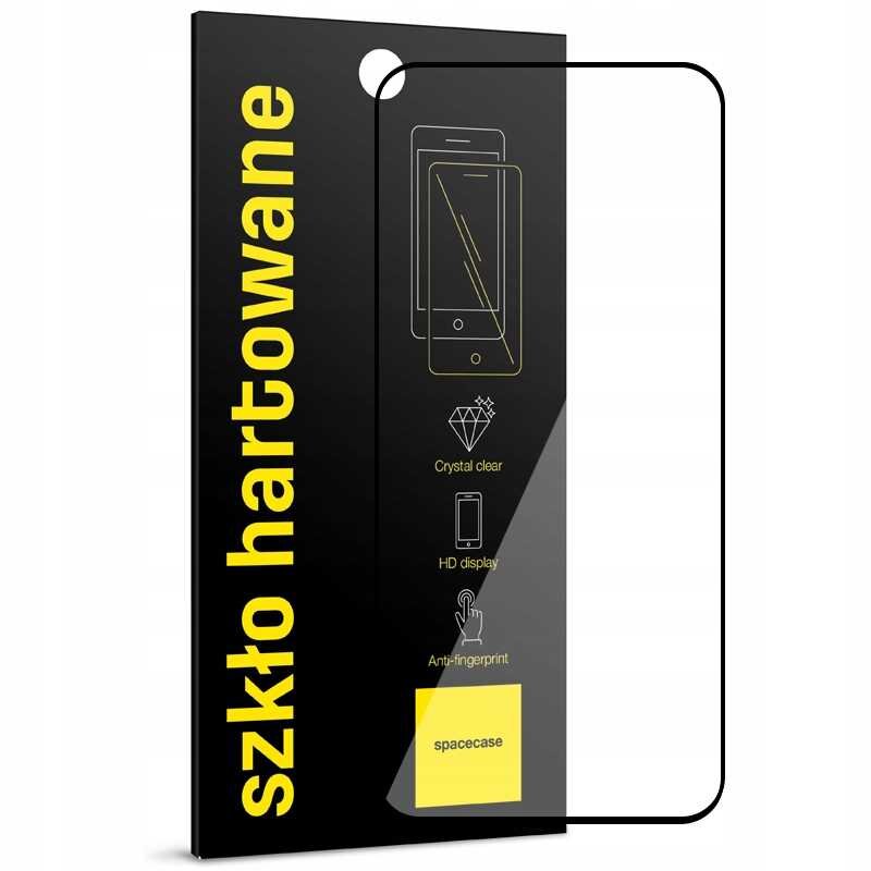 Opakowanie szkła hartowanego SPACECASE Glass 5D z grafiką telefonu i napisami: \'Crystal clear\', \'HD display\', \'Anti-fingerprint\'.