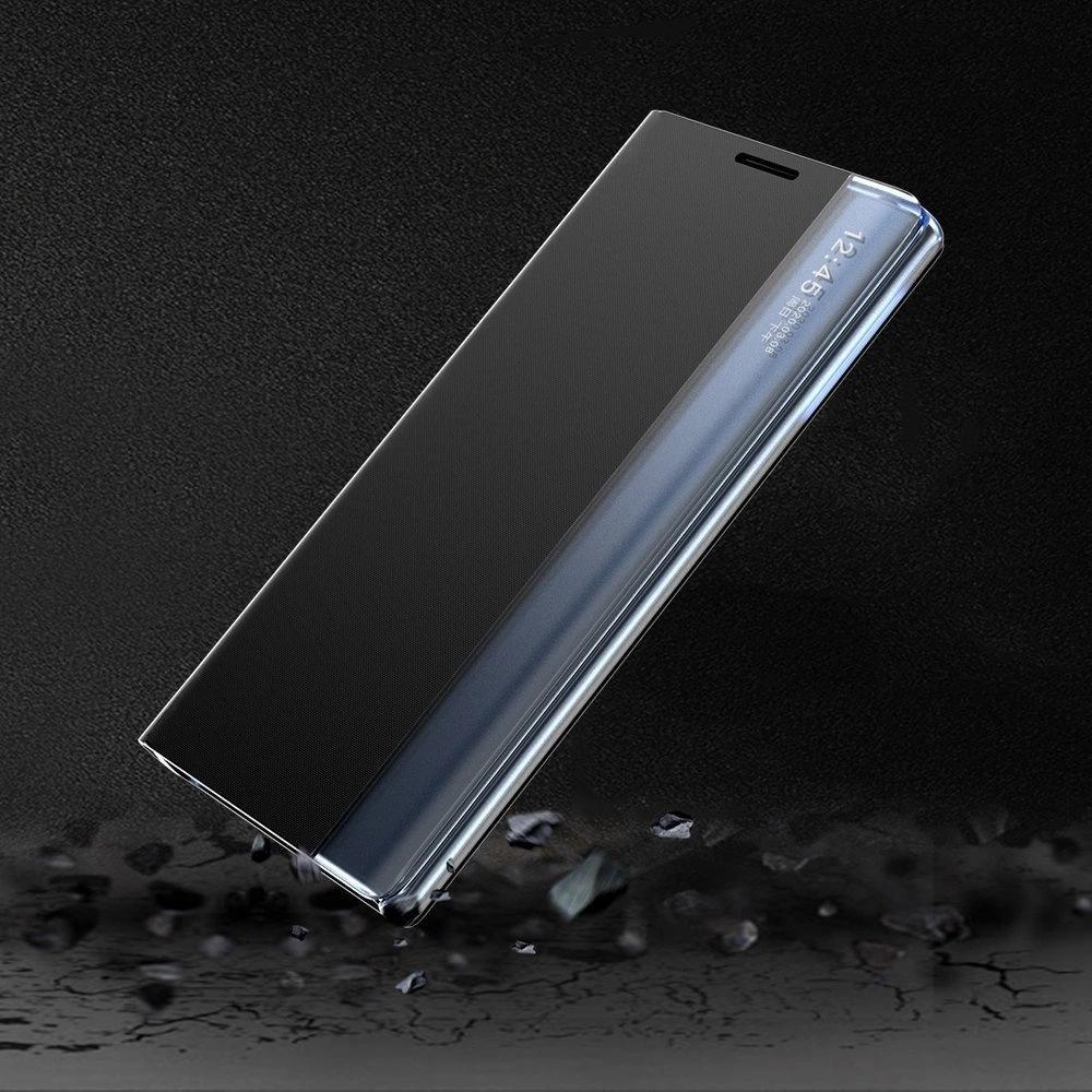 Pokrowiec etui z klapką w kolorze różowym, przeznaczony dla smartfonów Xiaomi Redmi K40 Pro+, K40 Pro, K40 oraz Poco F3. Etui jest przedstawione na tle ciemnej powierzchni z unoszącymi się drobnymi elementami.