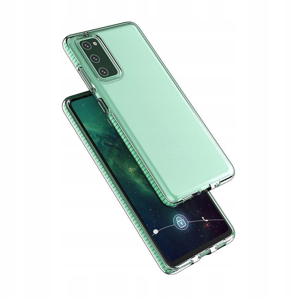 Jasnoniebieskie etui z ramką do Samsung Galaxy S21 5G, przedstawione na tle telefonu z wyświetlaczem pokazującym grafikę z kłódką.