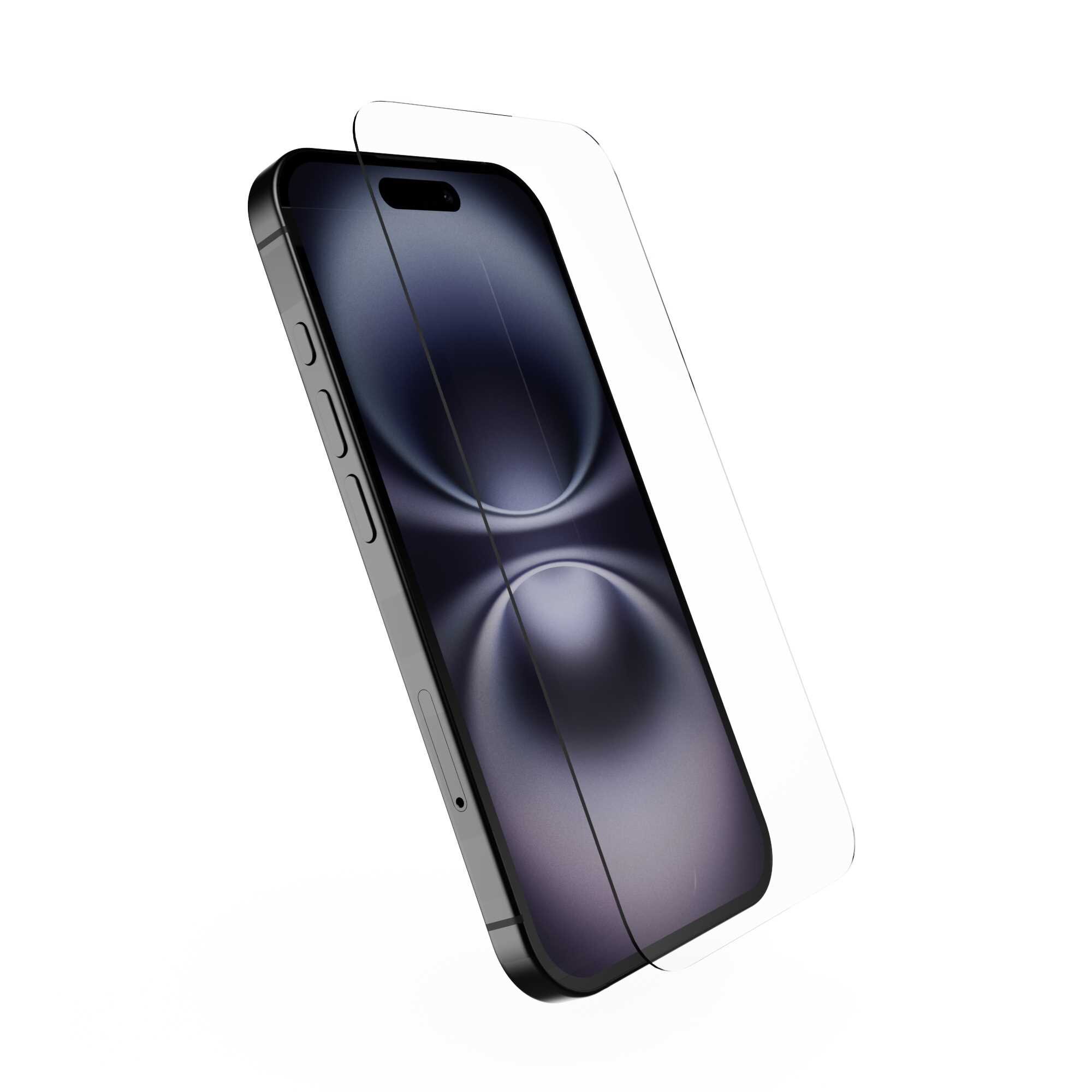 Obraz przedstawia smartfon z nałożonym szkłem ochronnym. Szkło jest przezroczyste i dopasowane do ekranu urządzenia.