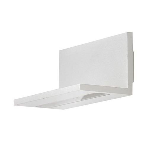 Biała, prostokątna lampa ścienna o nowoczesnym designie, z płaskim panelem świetlnym skierowanym w dół.