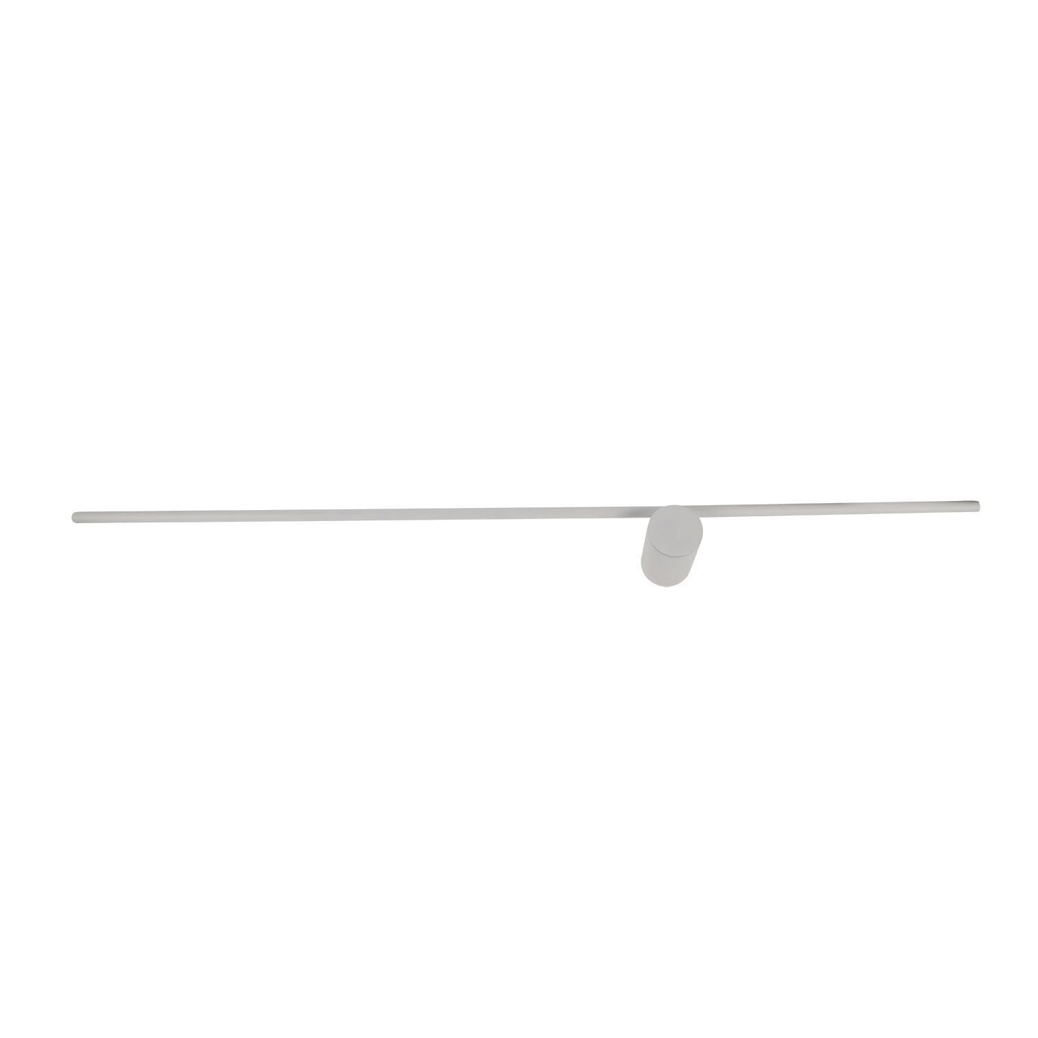 Biała lampa ścienna LED o minimalistycznym designie, składająca się z długiego, prostego ramienia i cylindrycznego mocowania. Produkt przeznaczony do wnętrz, zapewnia stylowe oświetlenie.