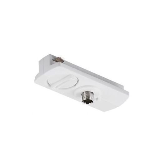 Biały adapter do szynoprzewodu z metalowym złączem na środku. Produkt ma prostokątny kształt i gładką powierzchnię.